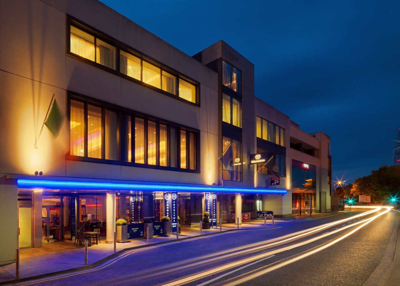 a store front at night
