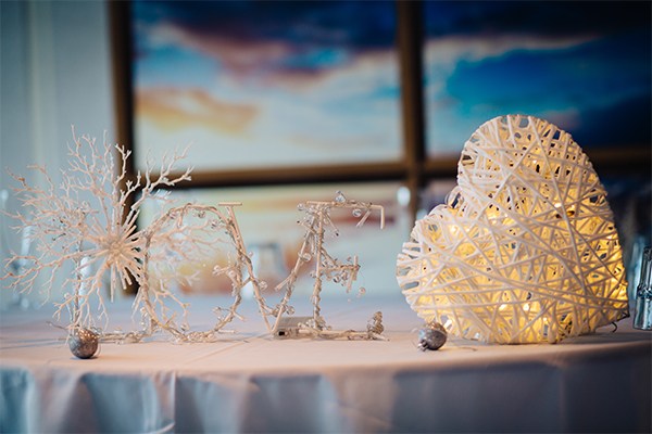 Elegant wedding table décor at Sheraton Athlone Hotel featuring illuminated 